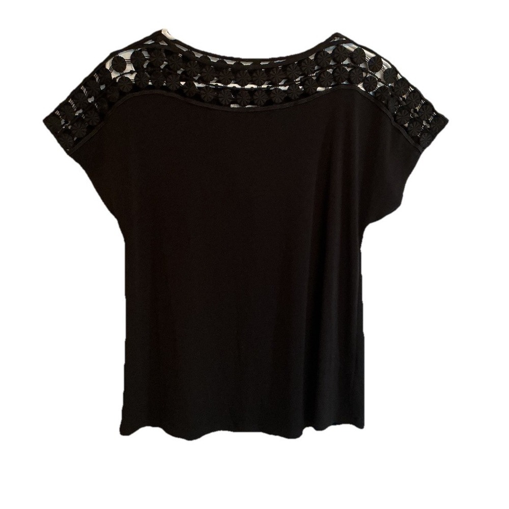 Est. 1946 Black Pullover Top Blouse Women's Stretch Size XS Sexy Crochet Accents
